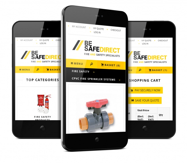 The Be Safe Direct website on three phones