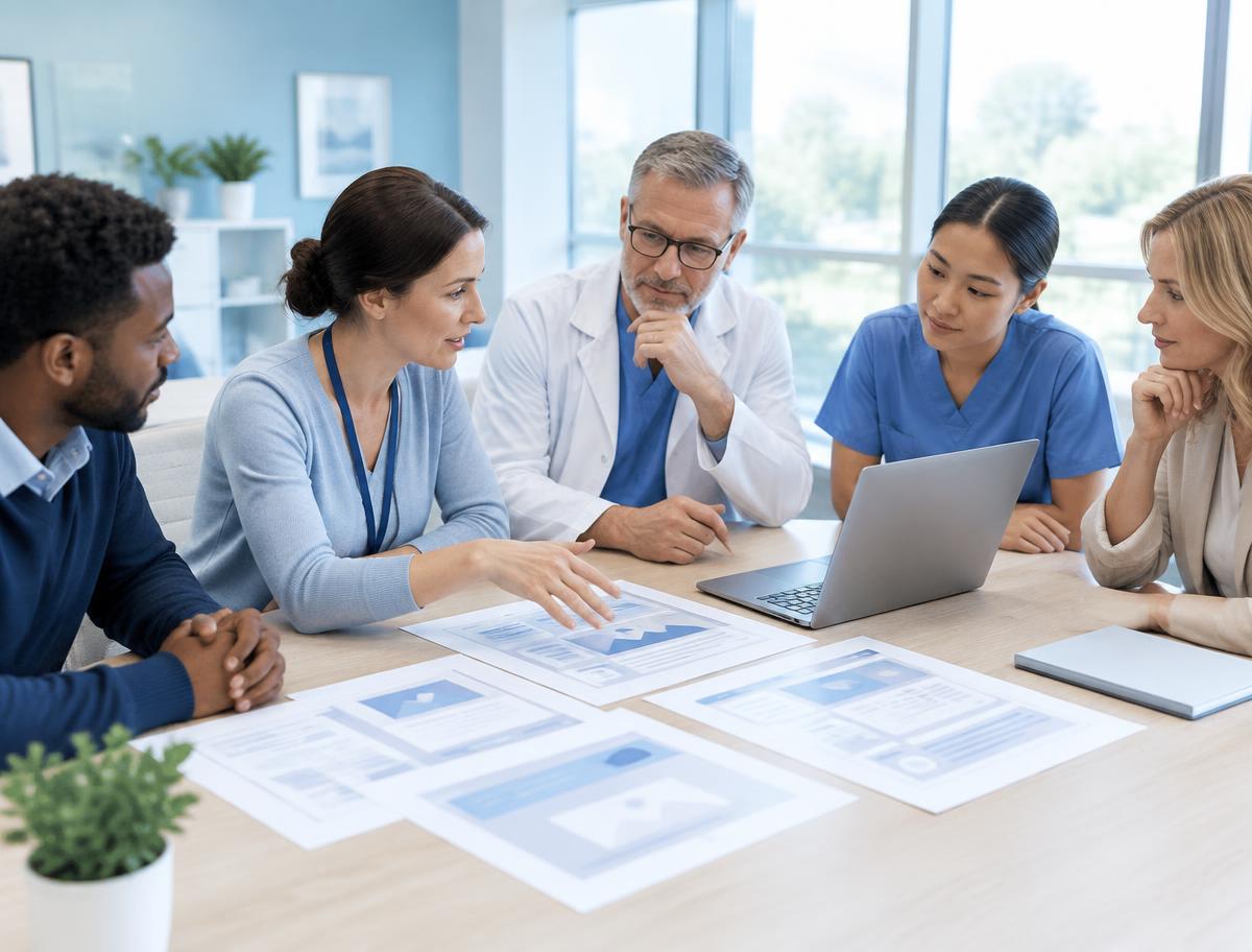 Hospital marketing team planning a patient information website