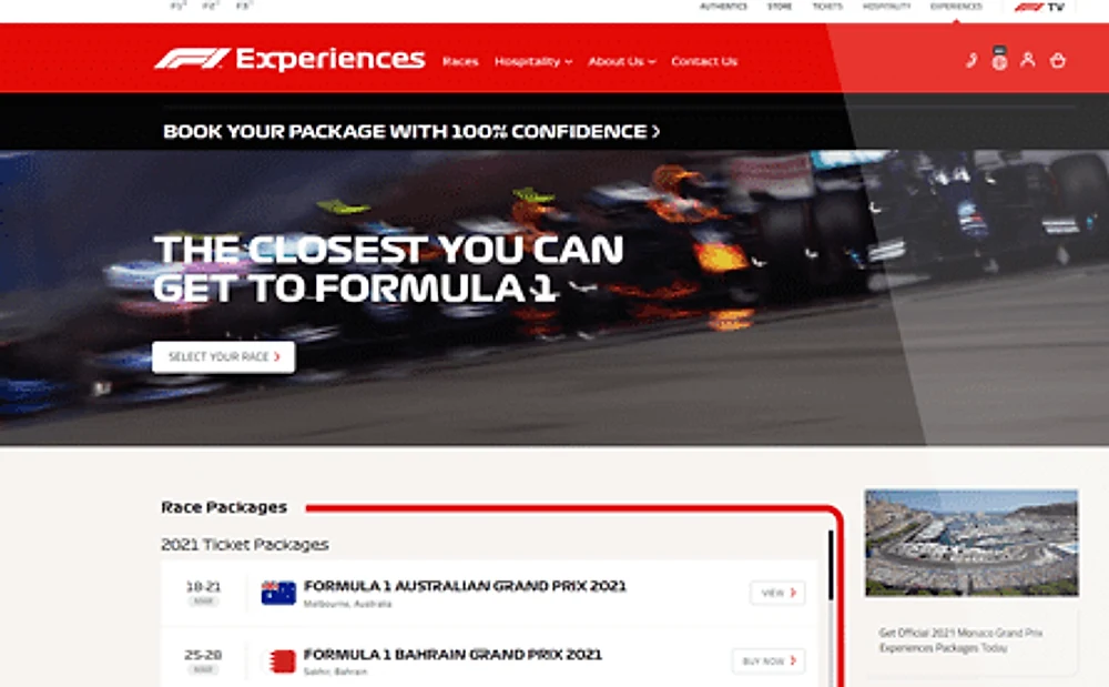 F1 Experiences website by ExtraDigital