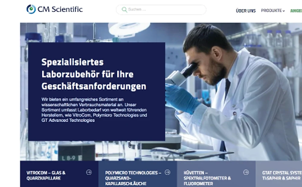 CM Scientific website on desktop