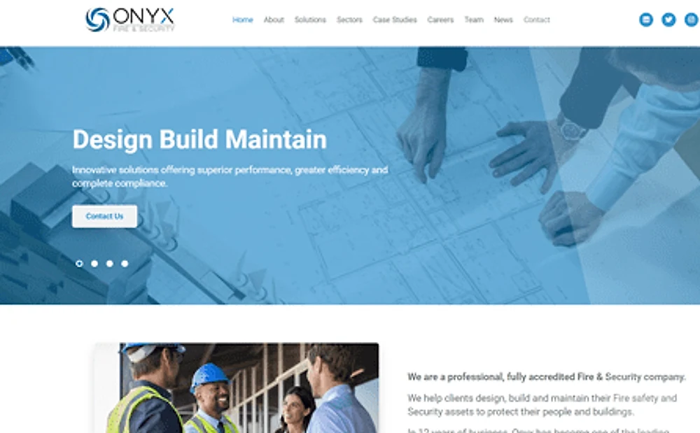 Onyx Fire & Security website on desktop