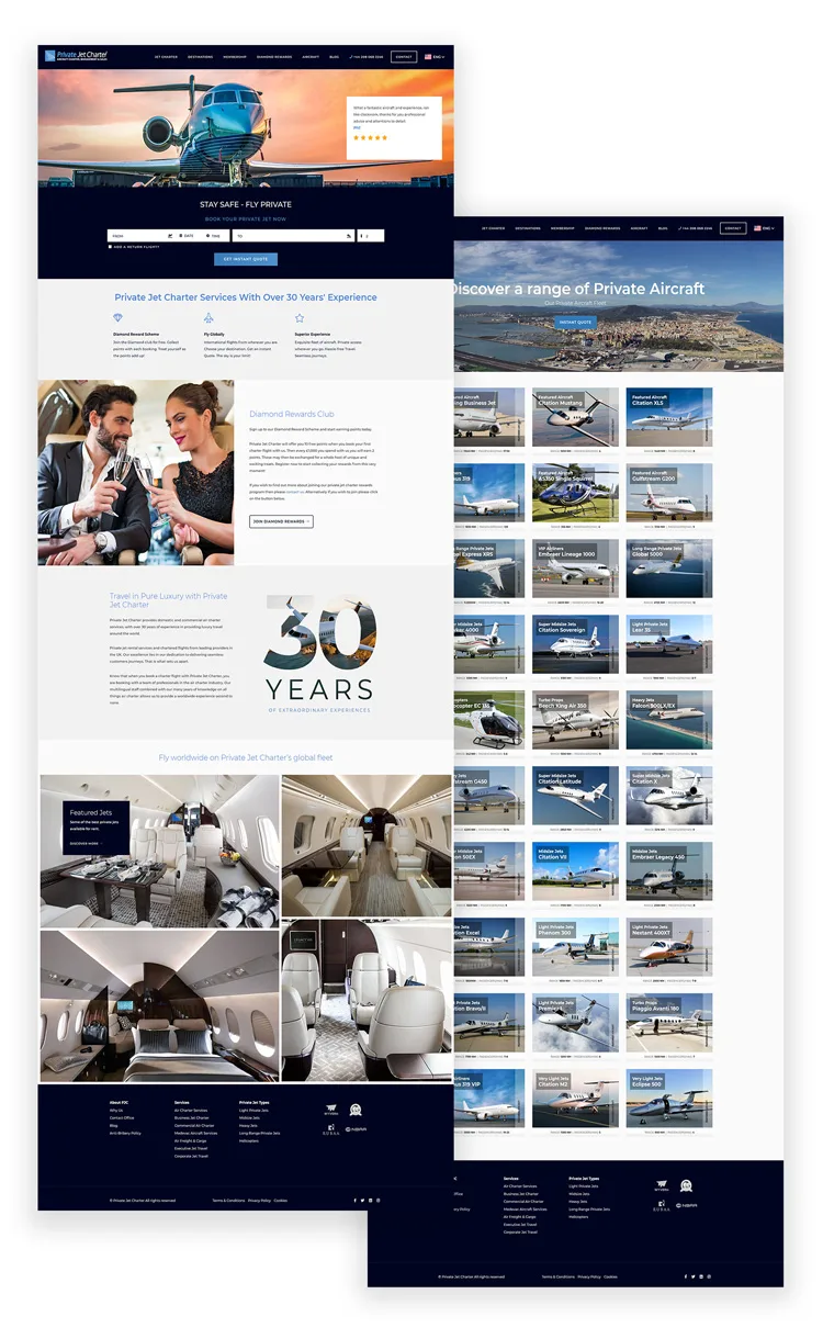Private Jet Charter website, full length