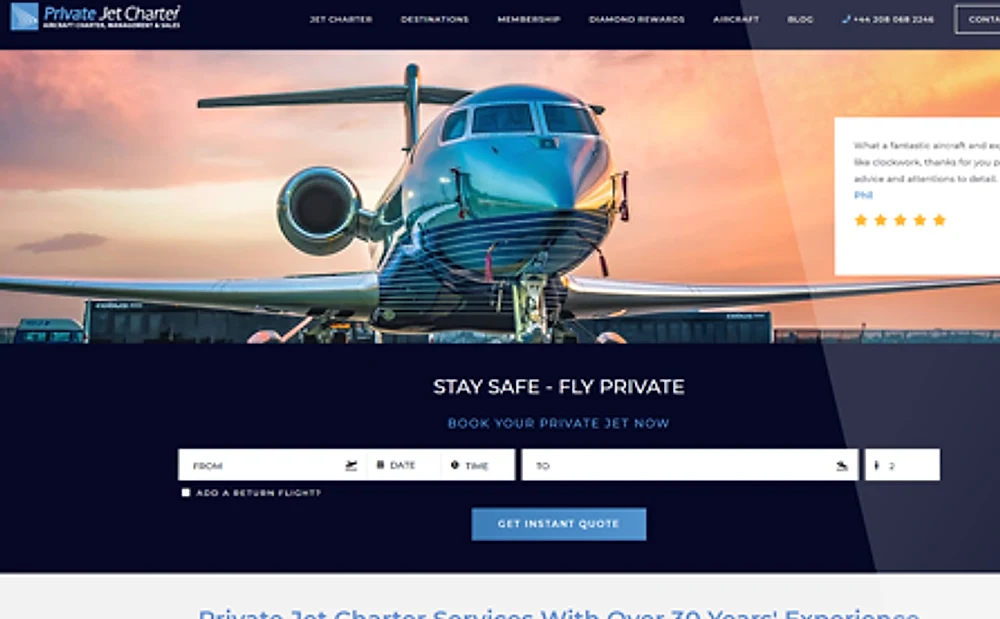 Private Jet Charter website by ExtraDigital